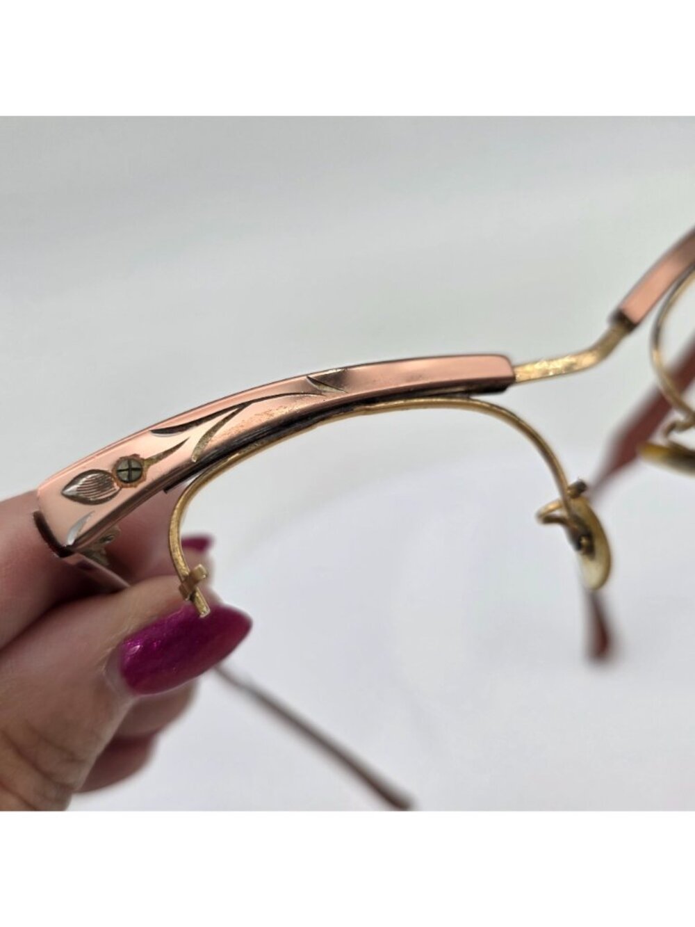 Bausch & Lomb Vintage Rimless Eyeglass Frames Rose Gold Brown Metal 5" Wide - Picture 9 of 12